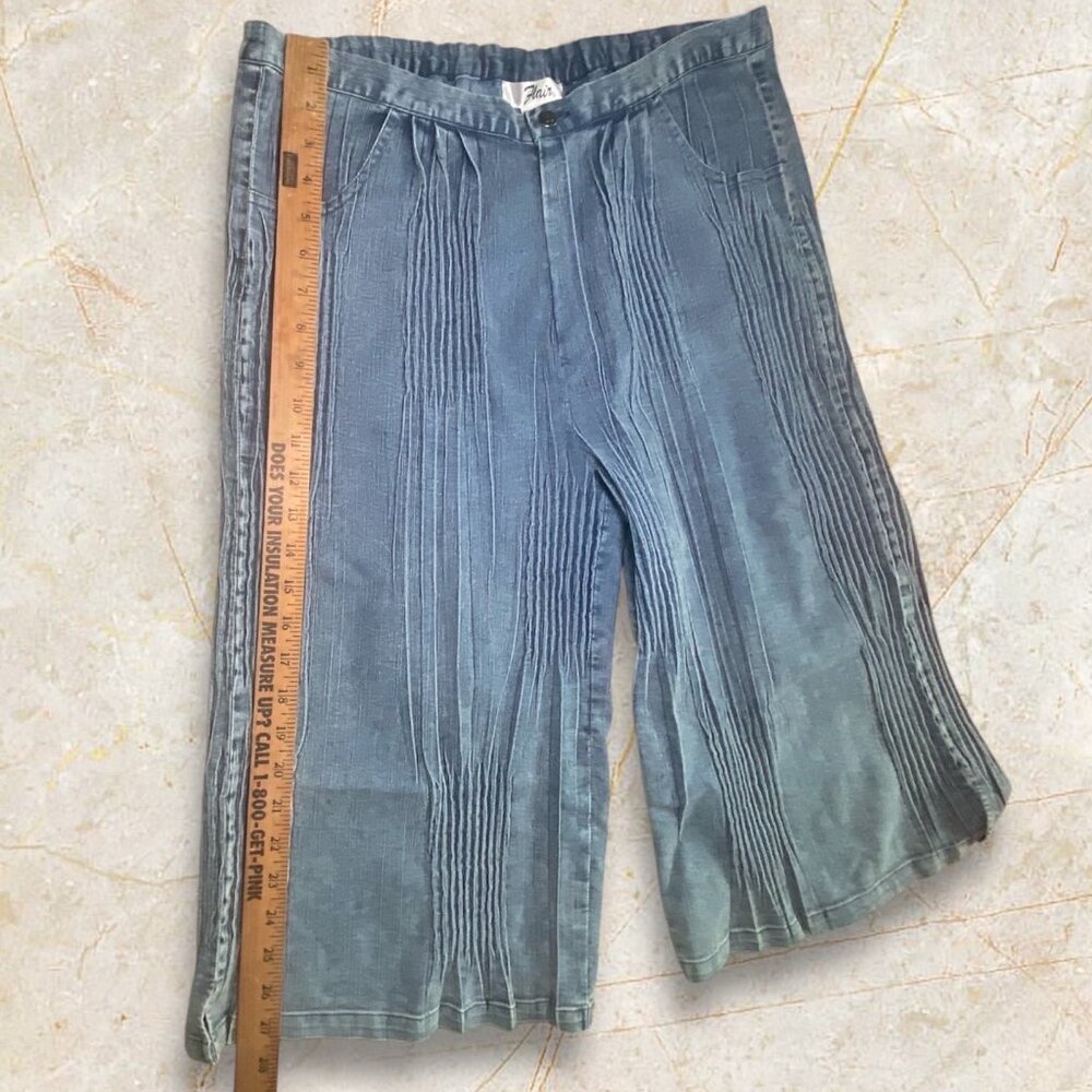 Womens Vintage Blue Wide-Leg Cotton Blend Cropped Pants Y2K Retro Casual Comfort